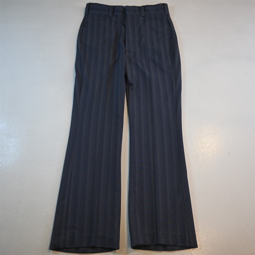 Vtg Mens 70s 30x30 Blue Herringbone Double Knit‎ Bell Bottom Flare Mens Pants
